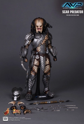 Battle Stance Hot Toys MMS190 Alien vs Predator AVP Scar Predator 2.0 1/6 Scale Collectible Figure