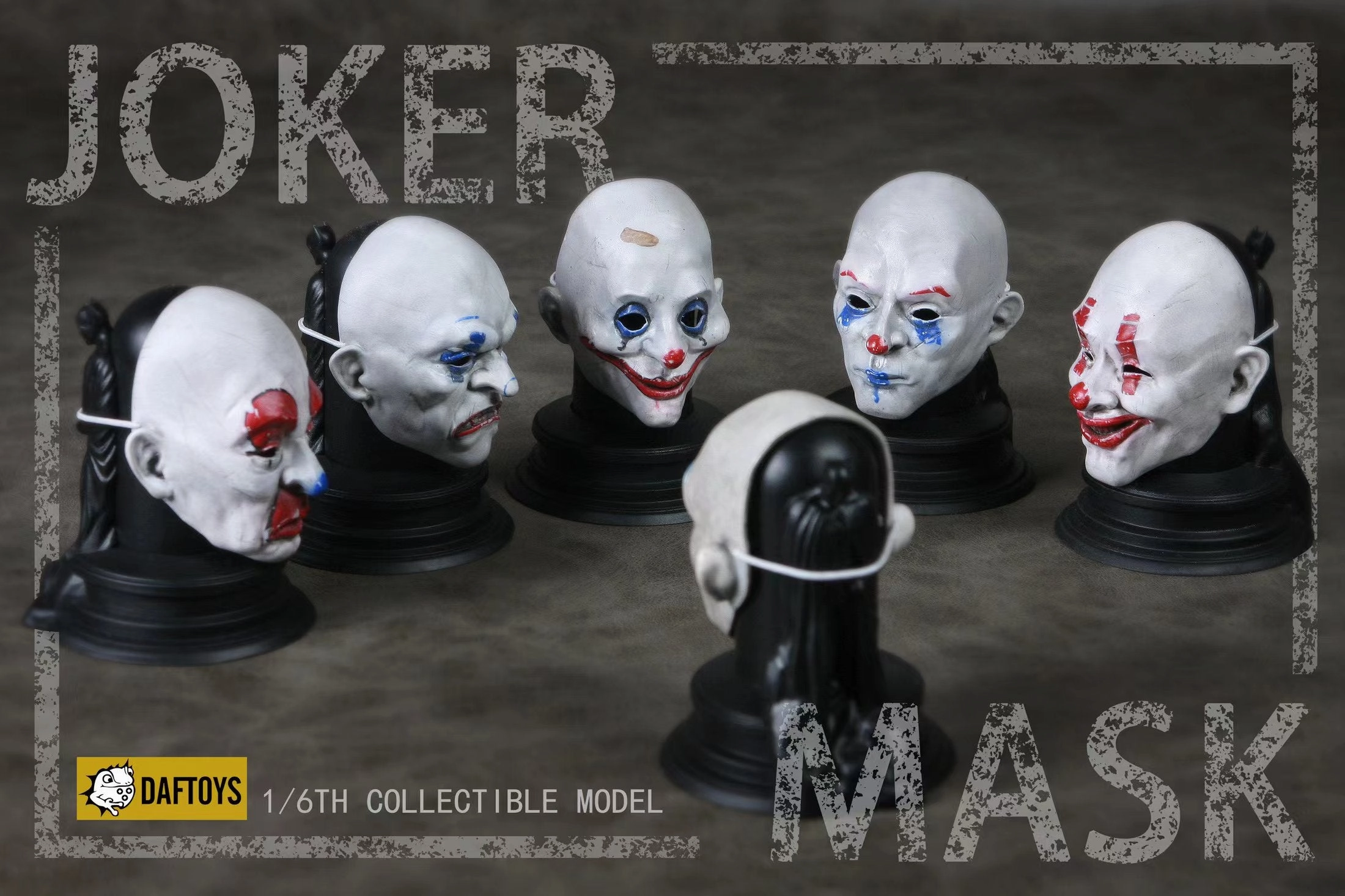 Blue Ribbon Future Antique Preorder! Daftoys F025 1/6 Scale Set of 6 Joker Masks with Base