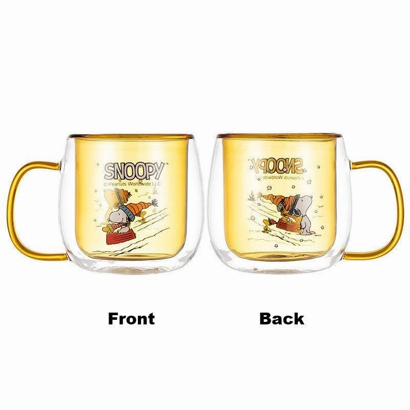 Snoopy 360ml Double Layer Glass Mug Inclusive Toy Art Sculpture