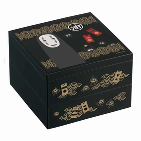Spirited Away: No Face Traditional Japanese Lacquerware 2 Tier Bento Box Chibi Sculpture Art Showcase